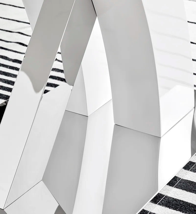 Edzard Chrome & White High Gloss Dining Table Set with 6 Luxury Faux Leather Dining Chairs