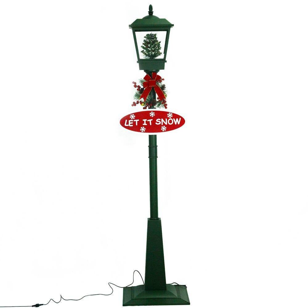 71 In. Green Christmas Square Street Lamp with Christmas Tree and Music