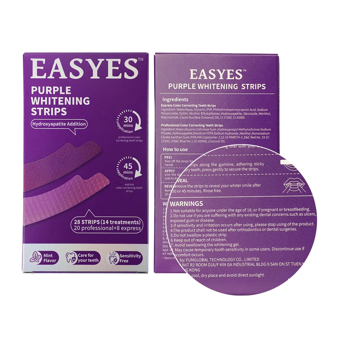 【Y】Easyes Purple Non-Slip Teeth Whitening Strips - Enamel Safe & Sensitivity Free 7/14 Whitening Sessions Combining Whitening and Colour Correction Residue-Free Non-Slip Dry Strip Technology