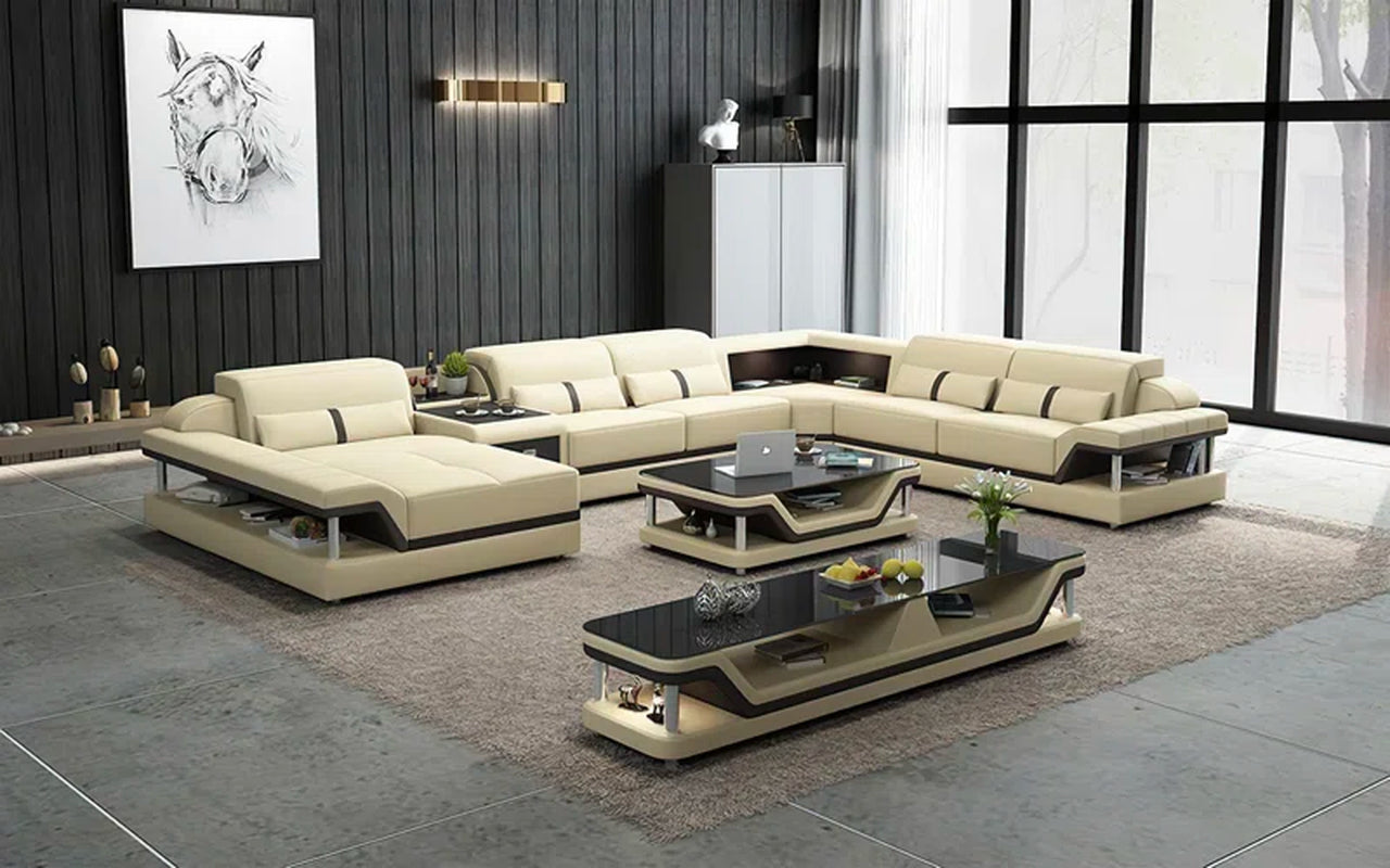 Linis 6 - Piece Slipcovered Leather Sectional