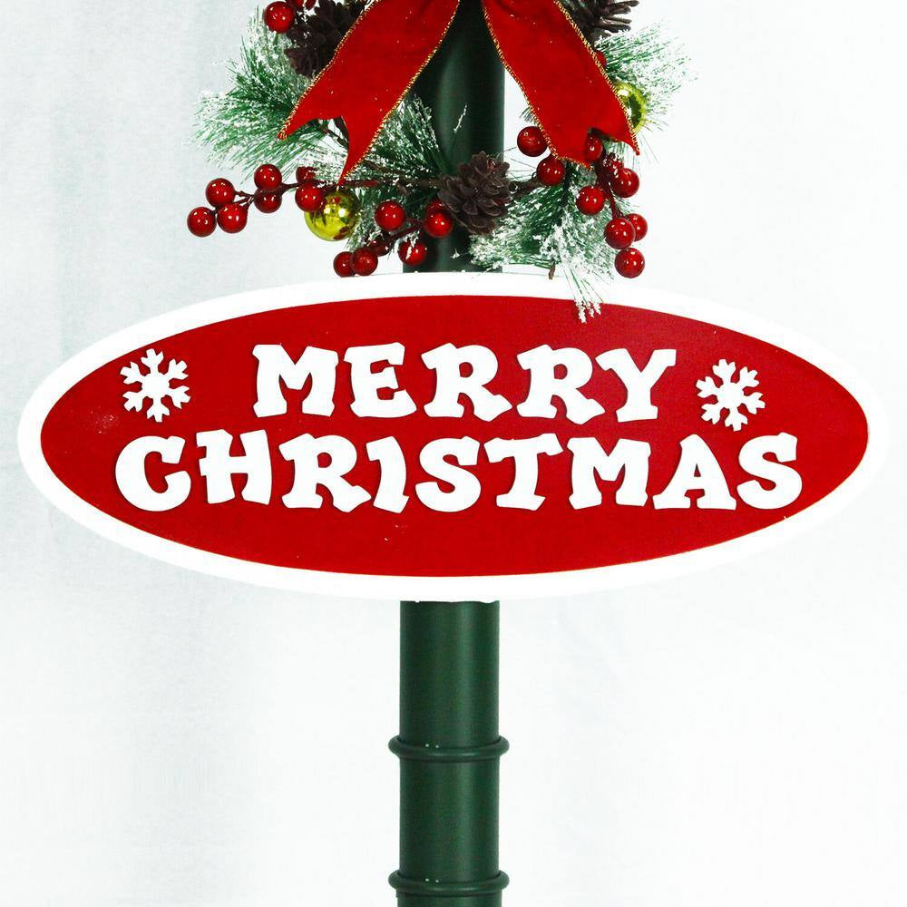 71 In. Green Christmas Square Street Lamp with Christmas Tree and Music