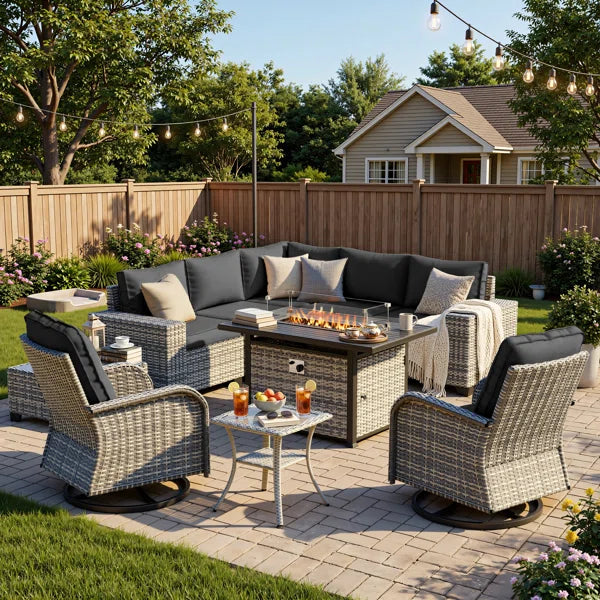 10-Piece Outdoor Patio Sectional Conversation Set With Fire Pit