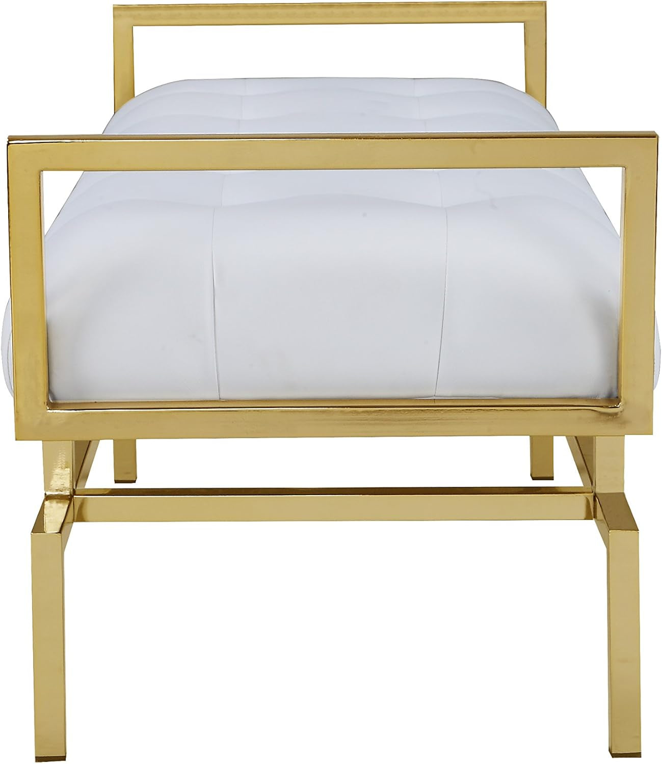 Bruno PU Leather Modern Contemporary Tufted Seating Goldtone Metal Leg Bench, White