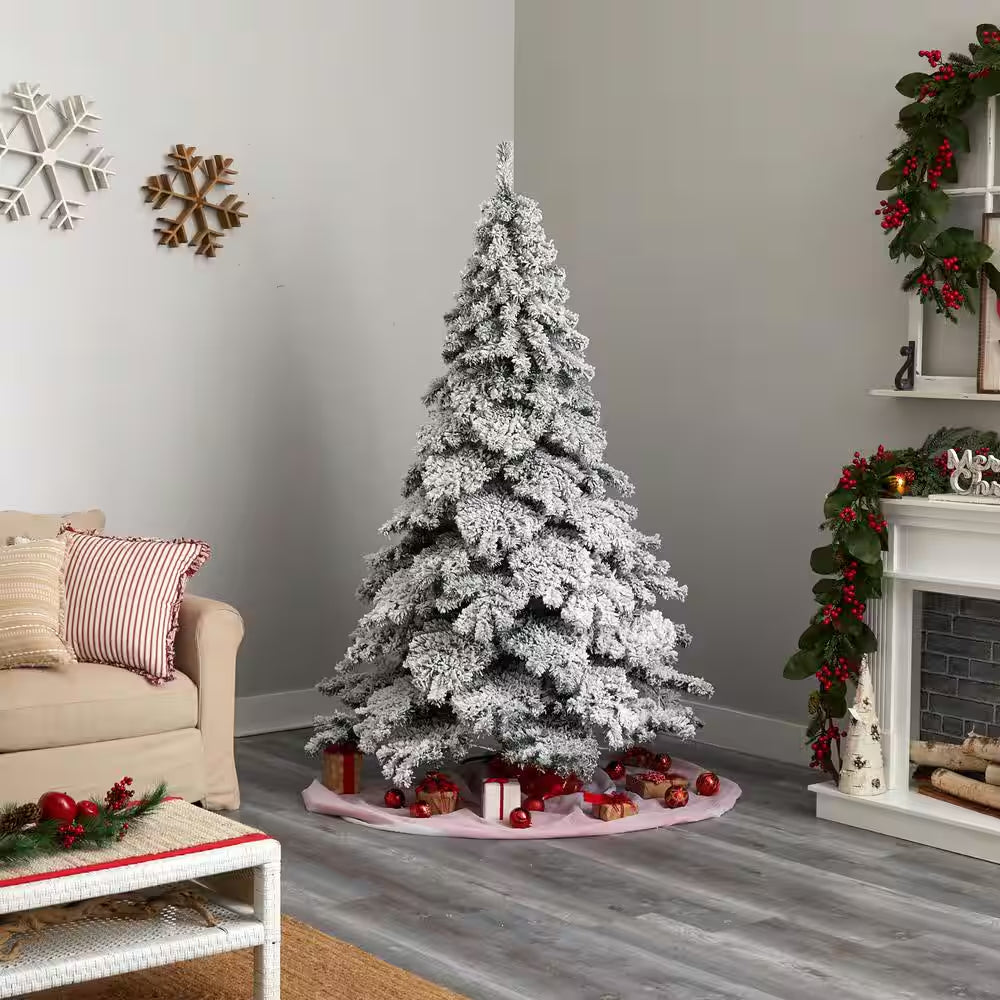 7 Ft. Pre-Lit Flocked Austria Fir Artificial Christmas Tree with 400 Warm White LED Lights and 1063 Bendable Branches