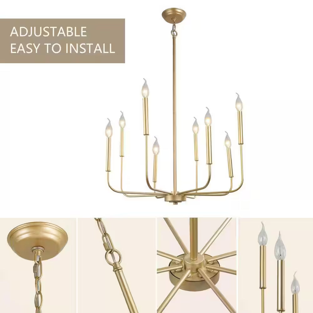Modern Gold Candlestick Island Chandelier Transitional 8-Light Pale Brass Pendant Light for Kitchen Bedroom Dining Area