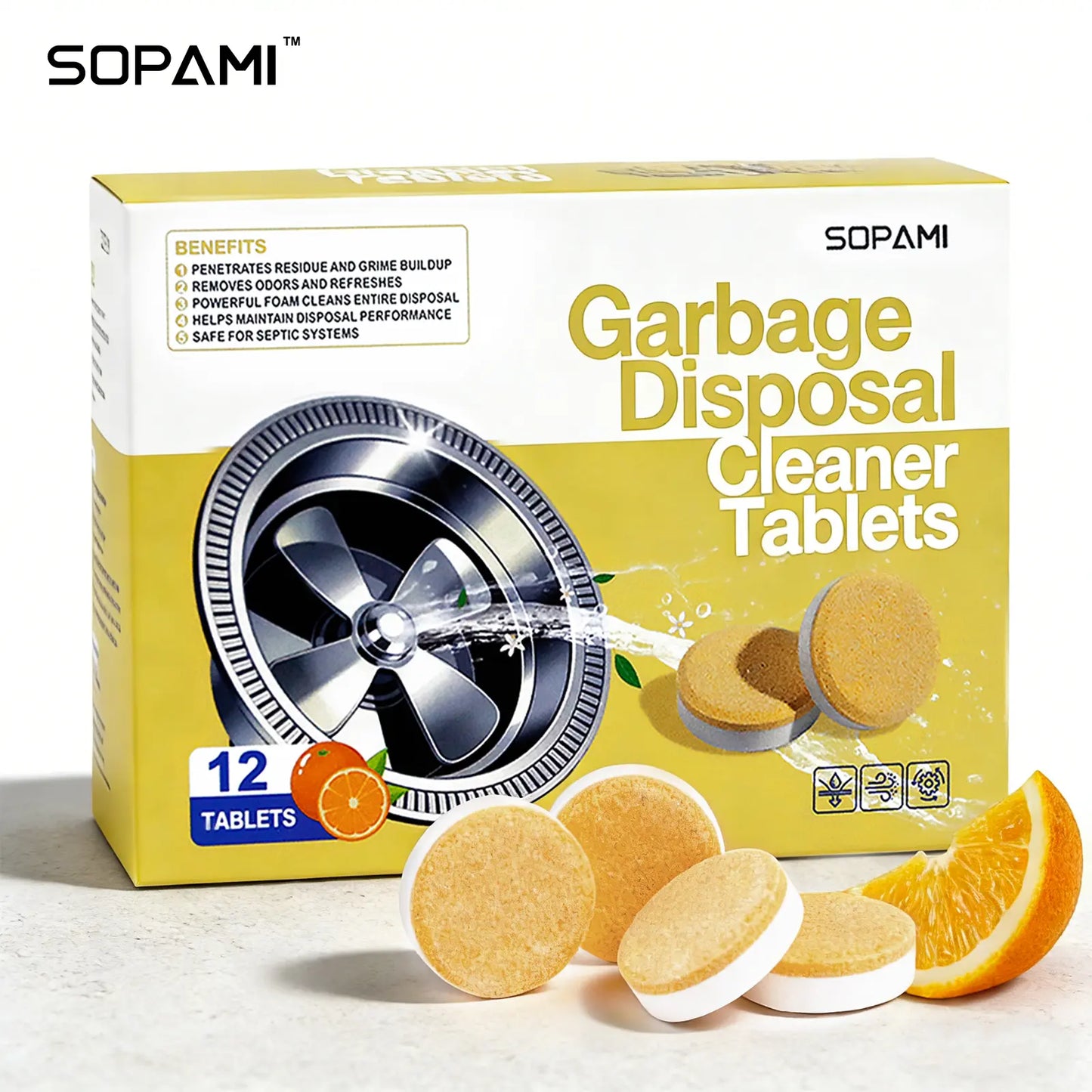 SOPAMI Garbage Disposal Cleaner Tablets Safe for Septic Systems, Removes Grime & Refreshes Disposals