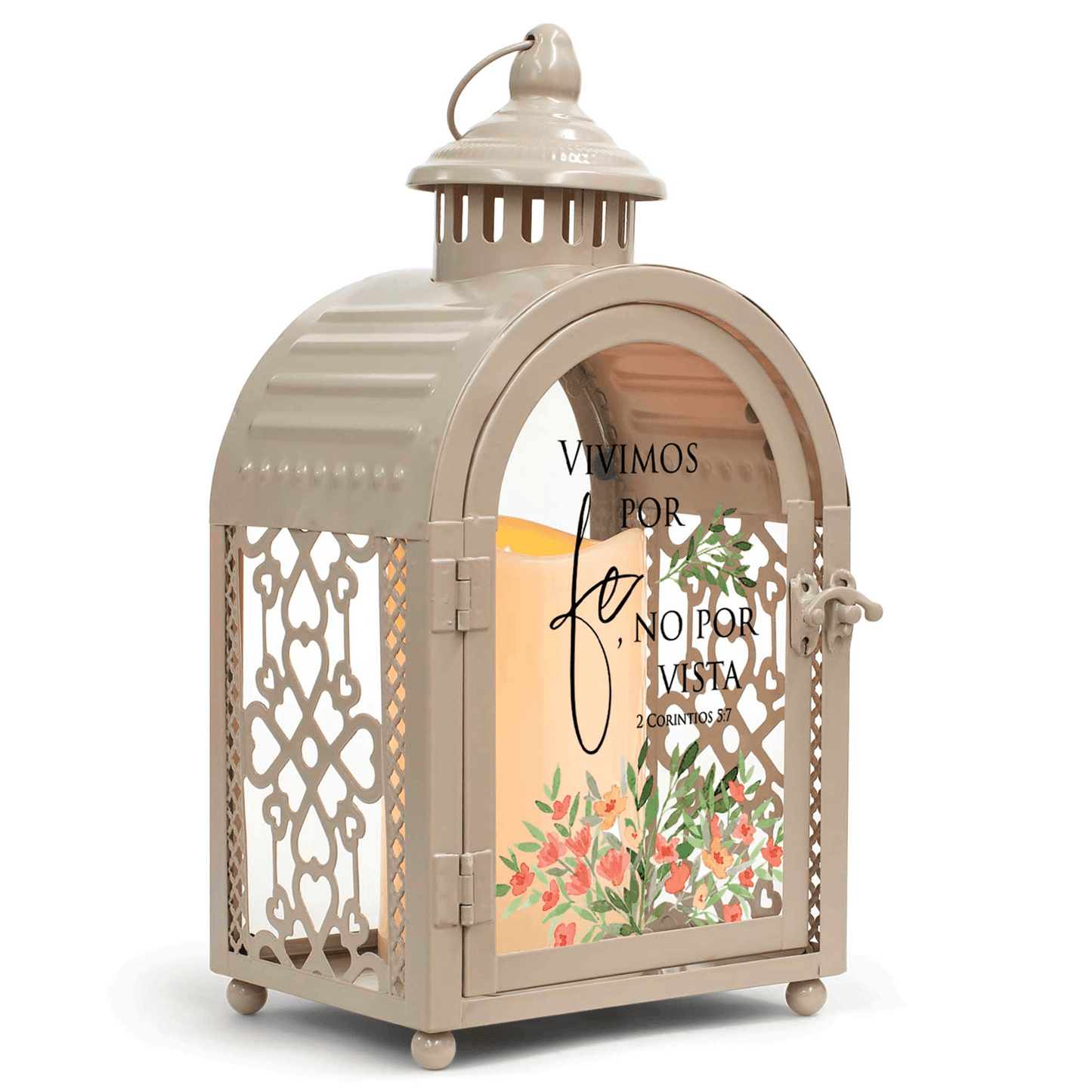 Beige Arch-Shaped Lantern With Scripture And Led Candle-1