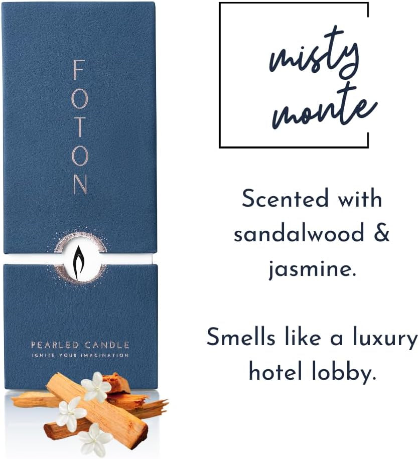 Pearled Candle 18 Oz - Misty Monte Sandalwood Jasmine Scented Non Toxic Luxury Long Lasting Powder Candles up to 120 Hours - Refillable Candle Sand with 30 Wicks for Candle Making