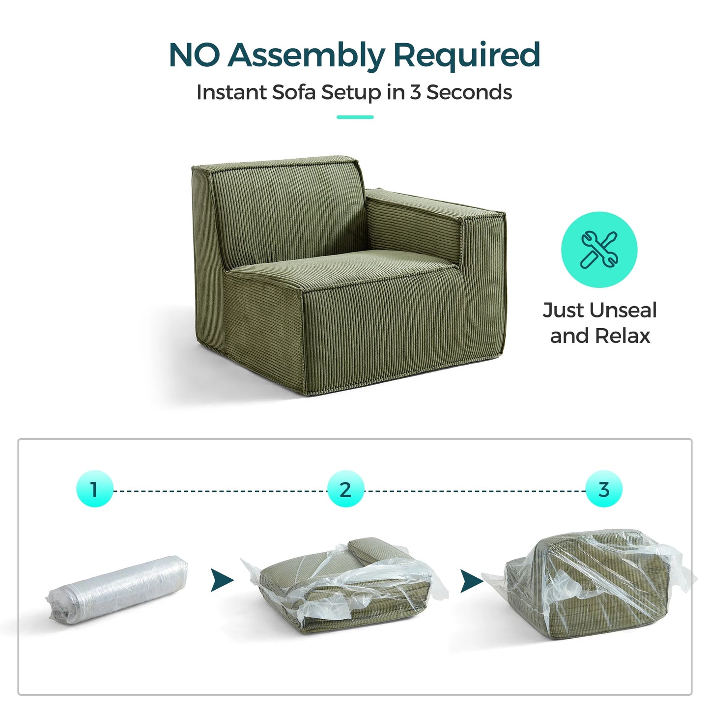 Oversized Modular Sectional Sofa, U-Shaped Cloud Sofa Couch with Corduroy Fabric, 4 Seat Sponge Sofa for Living Room, No Assembly Required, Green