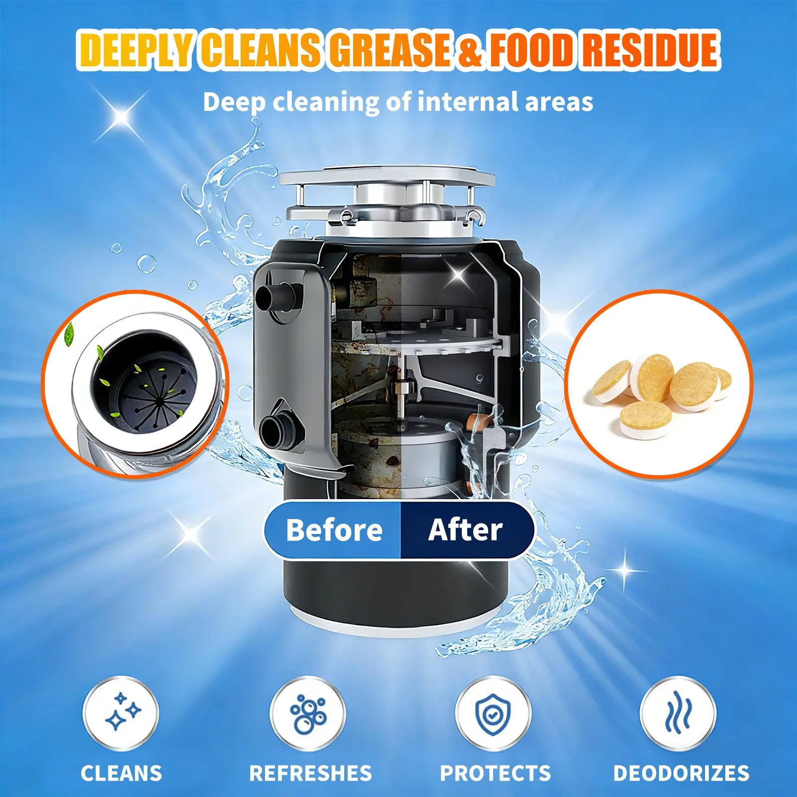 SOPAMI Garbage Disposal Cleaner Tablets Safe for Septic Systems, Removes Grime & Refreshes Disposals