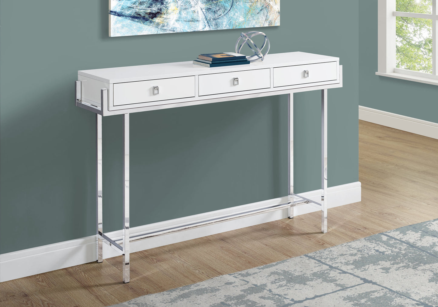 48" White and Silver Console Table And Drawers-6