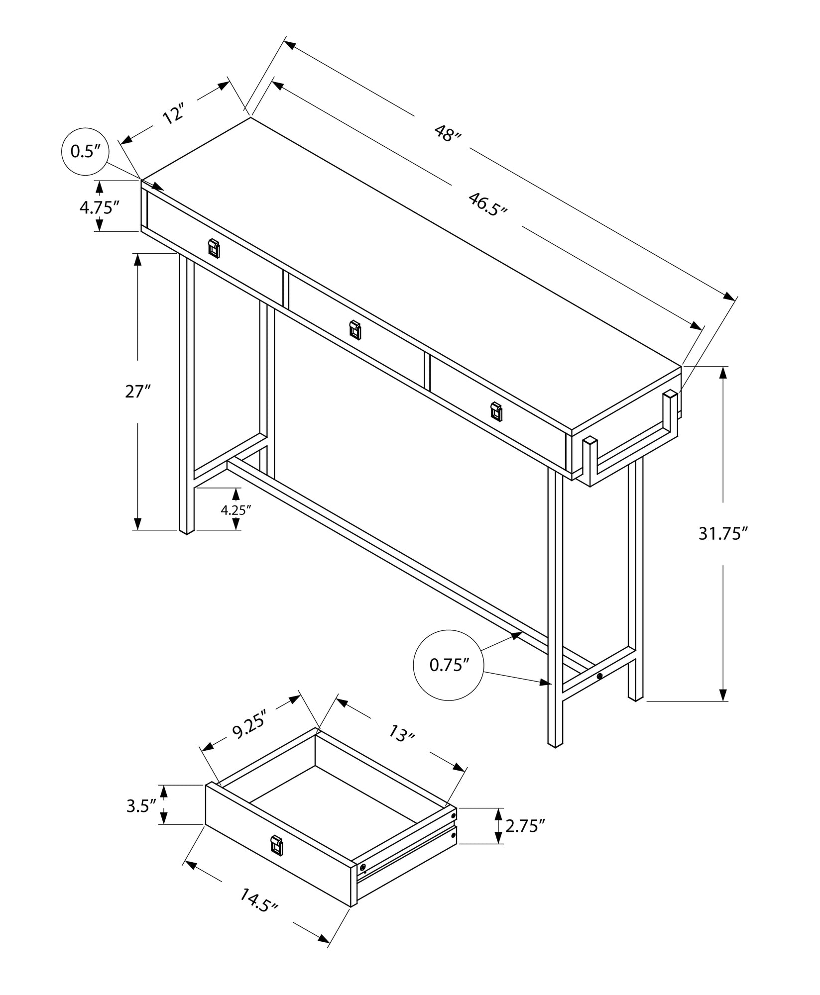 48" White and Silver Console Table And Drawers-1