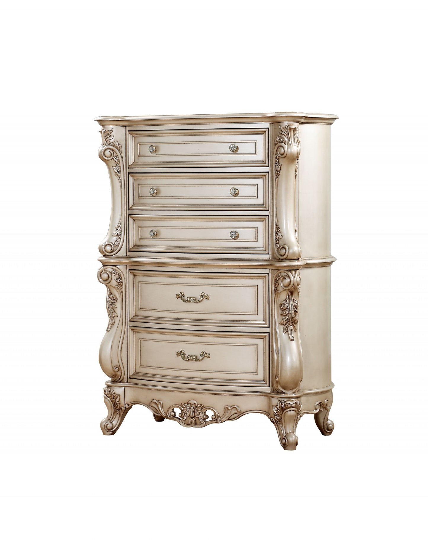 21" Antiqued White Wood Five Drawer Dresser-2