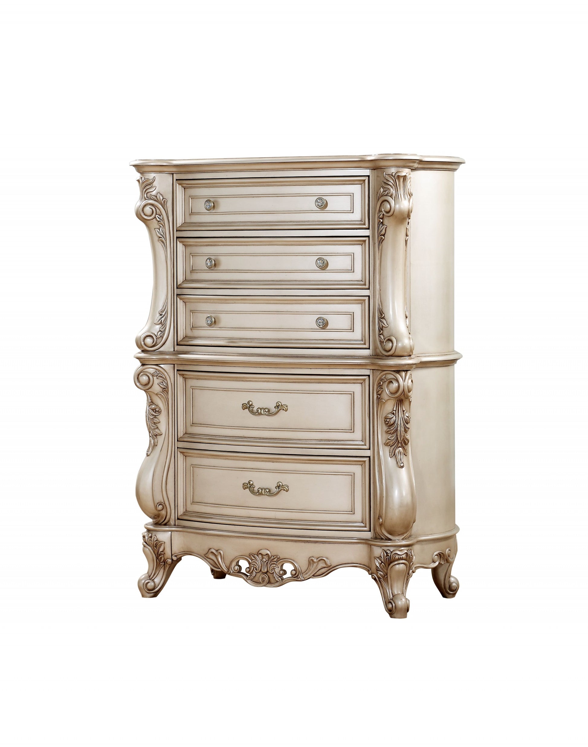 21" Antiqued White Wood Five Drawer Dresser-2