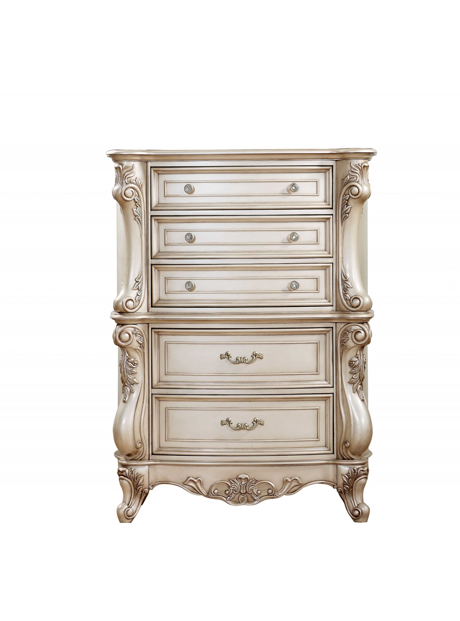 21" Antiqued White Wood Five Drawer Dresser-1