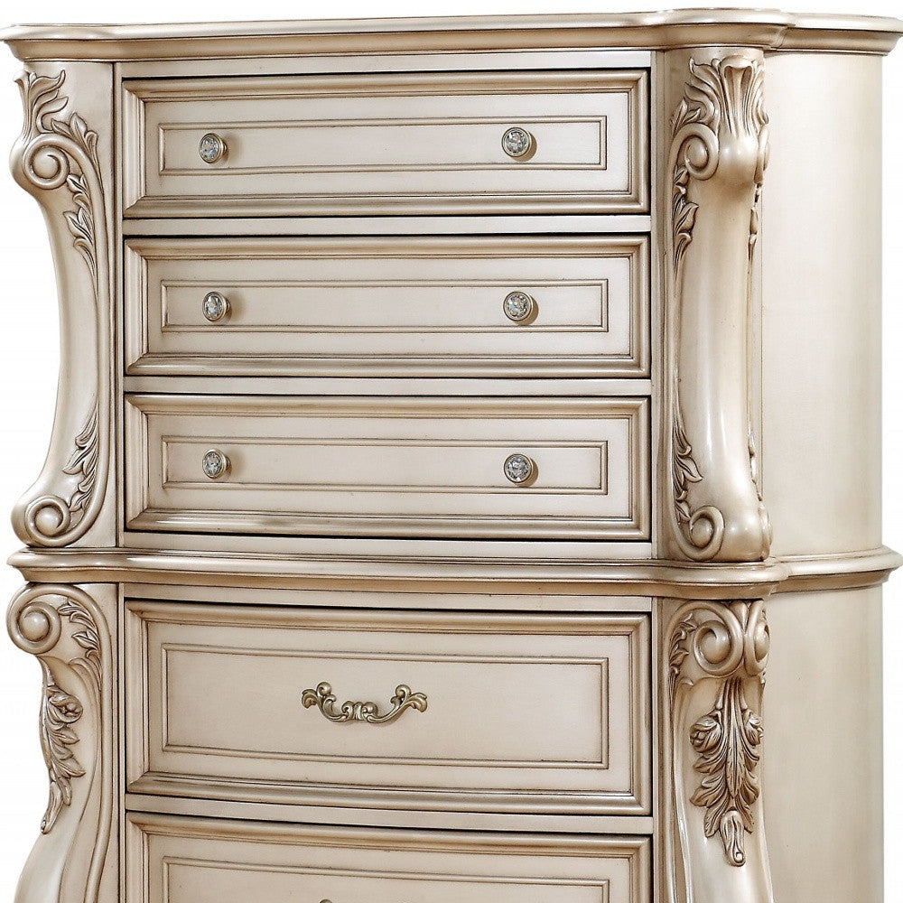 21" Antiqued White Wood Five Drawer Dresser-5