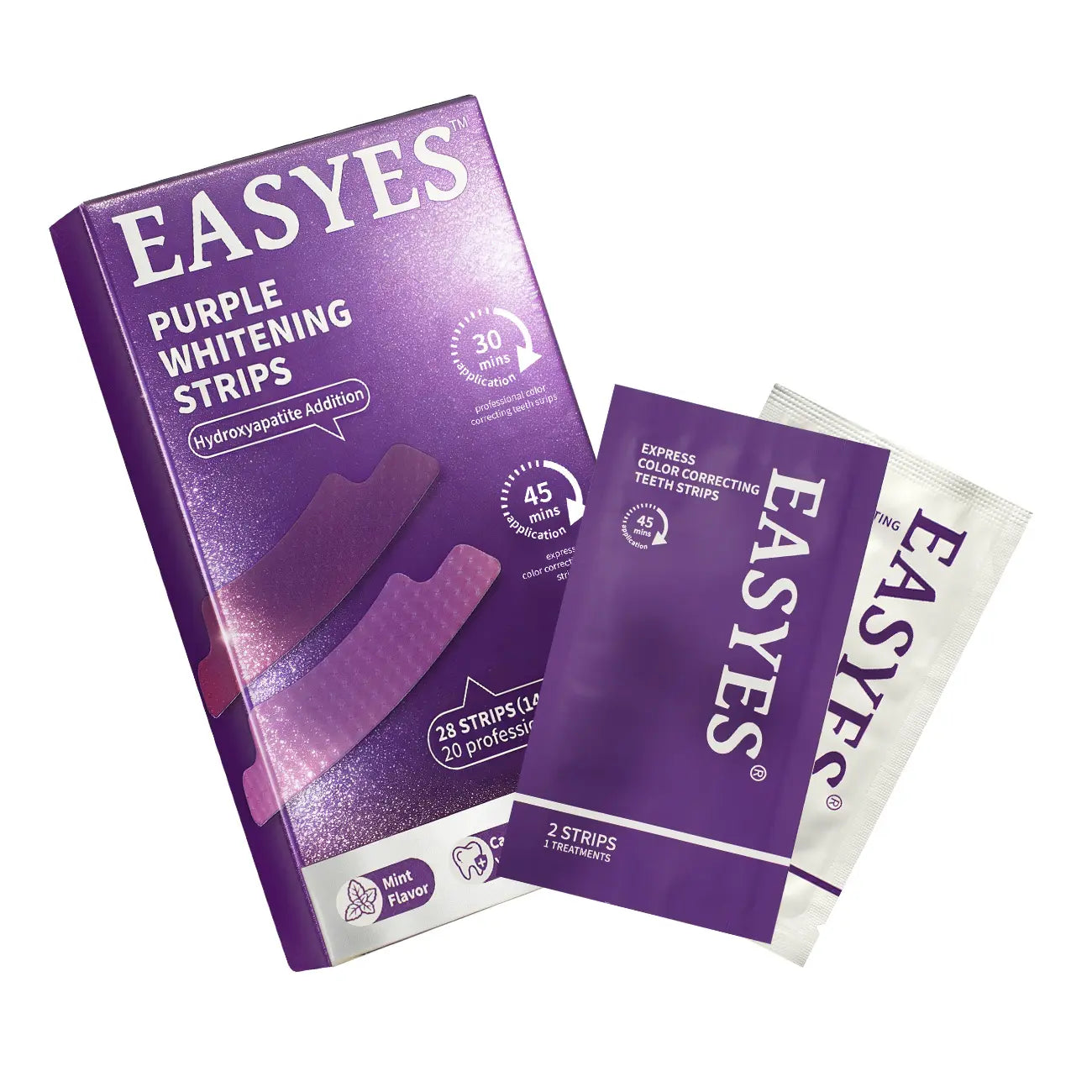 【Y】Easyes Purple Non-Slip Teeth Whitening Strips - Enamel Safe & Sensitivity Free 7/14 Whitening Sessions Combining Whitening and Colour Correction Residue-Free Non-Slip Dry Strip Technology