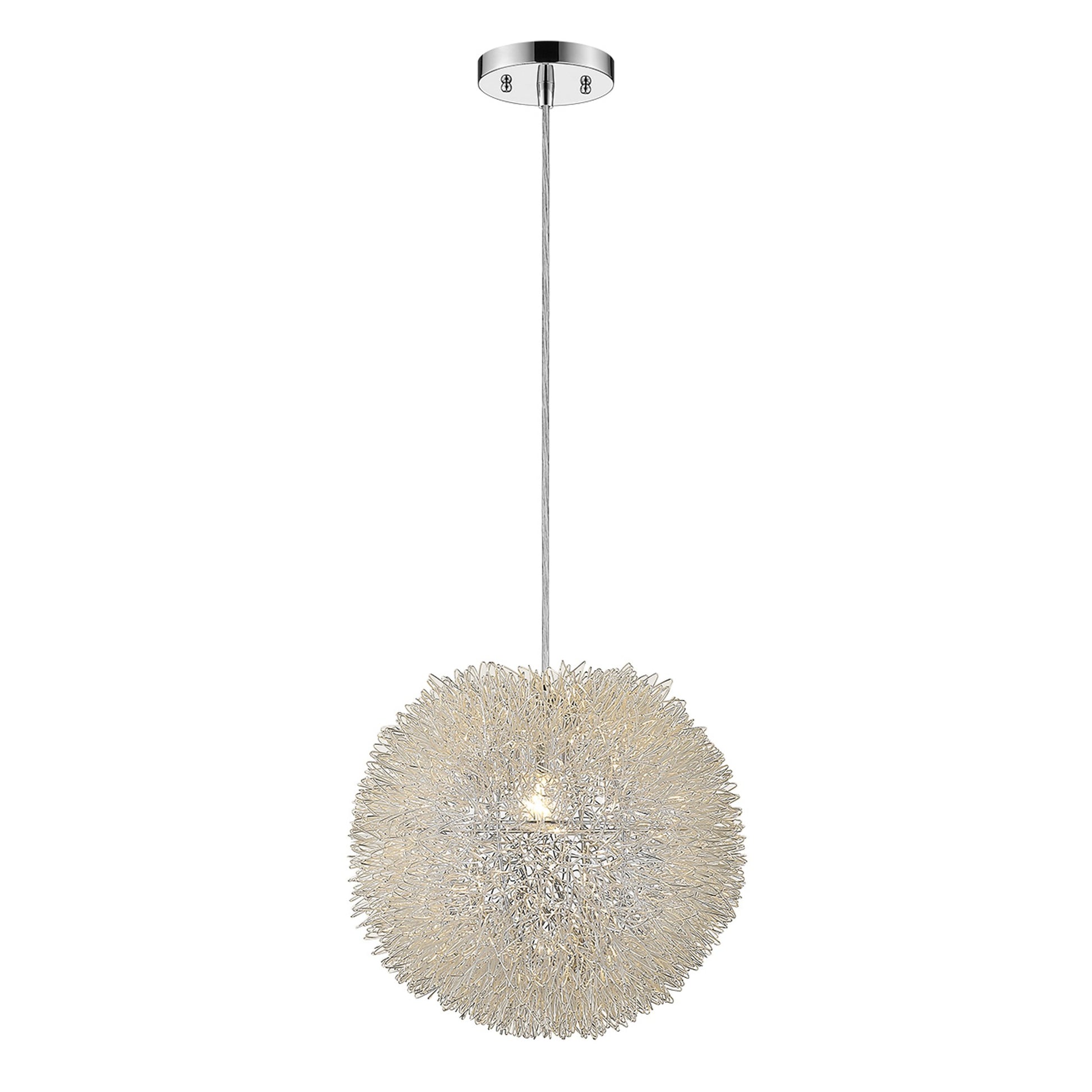 Luminary 1-Light Metallic Silver Pendant With Hand Woven Aluminum Wire Shade (15")-0