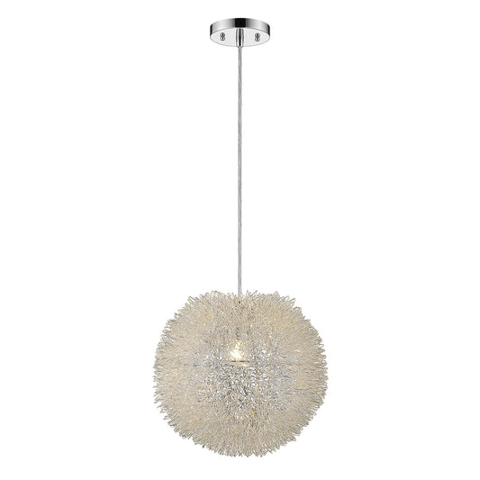 Luminary 1-Light Metallic Silver Pendant With Hand Woven Aluminum Wire Shade (15")-0