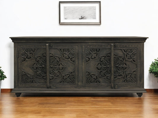 71" Distressed Gray Solid Wood Sideboard with Four Doors-0