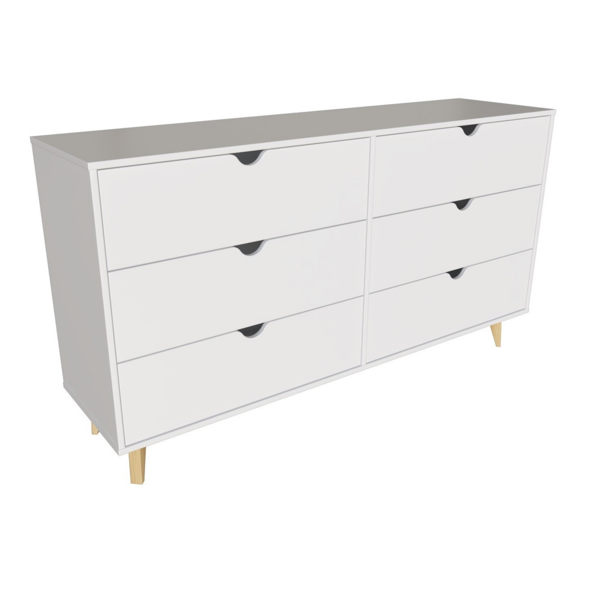 59" White Scoop Handle Six Drawer Double Dresser-2