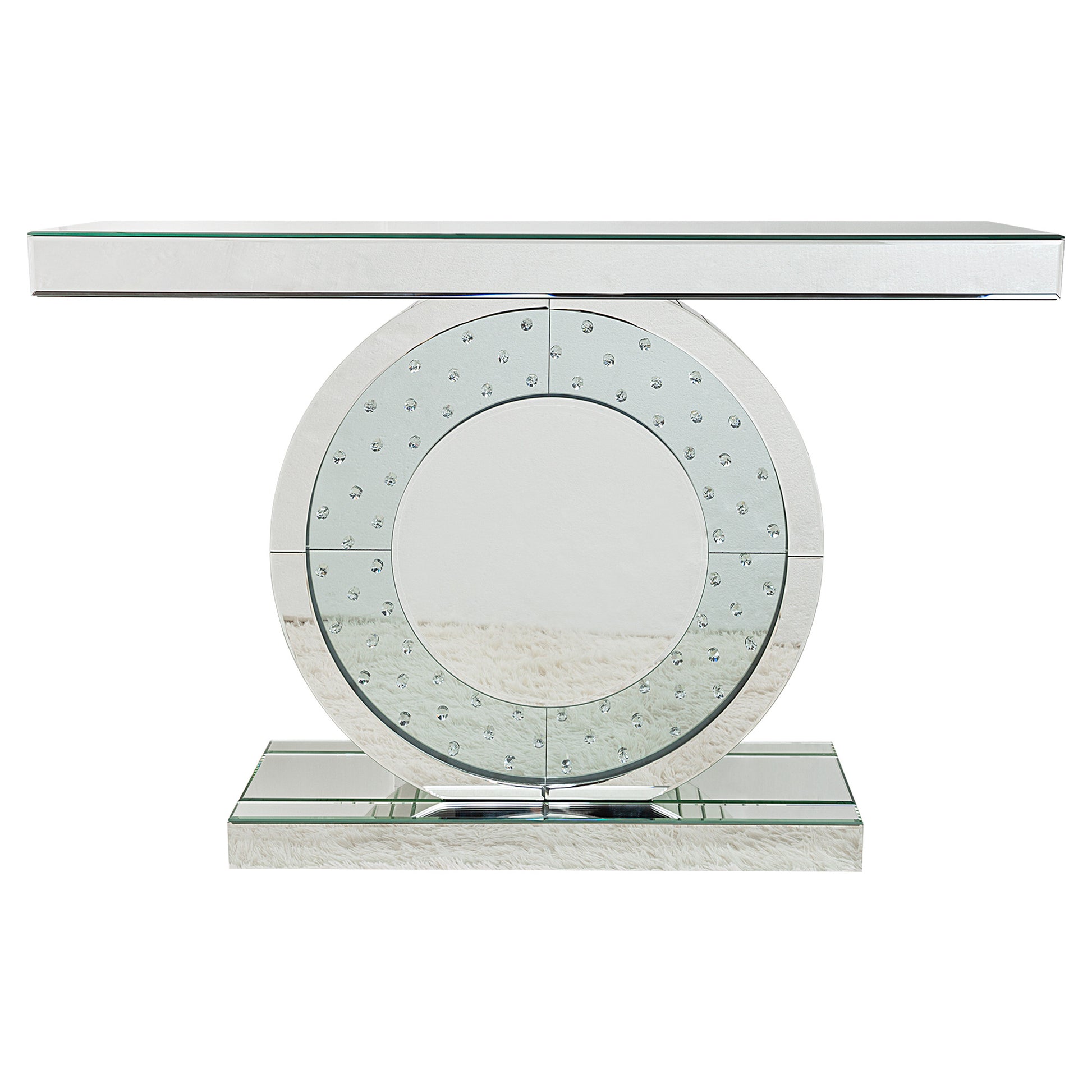 47" Silver Mirrored Glass Pedestal Console Table-1