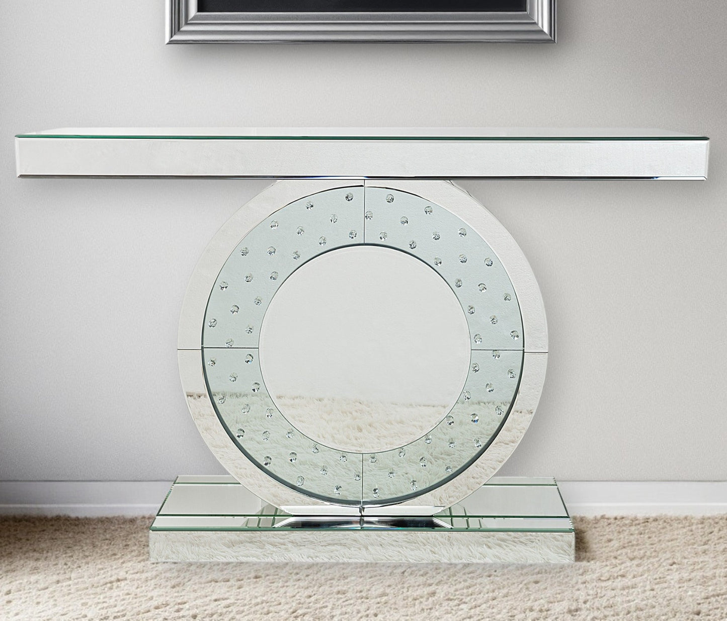 47" Silver Mirrored Glass Pedestal Console Table-0