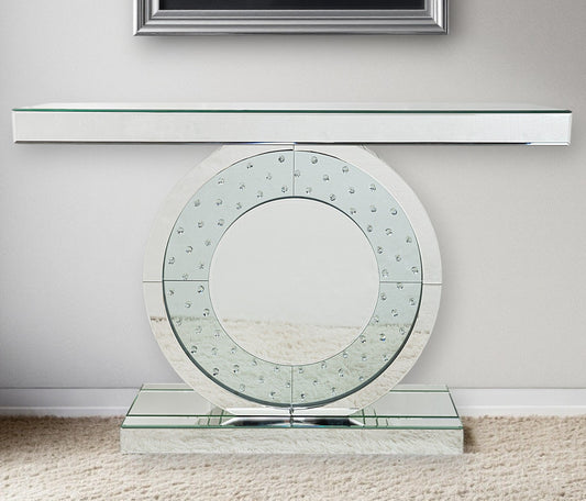 47" Silver Mirrored Glass Pedestal Console Table-0