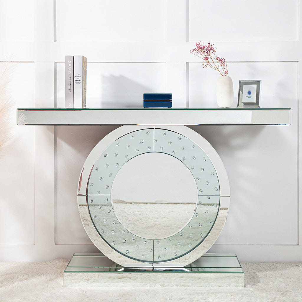 47" Silver Mirrored Glass Pedestal Console Table-3