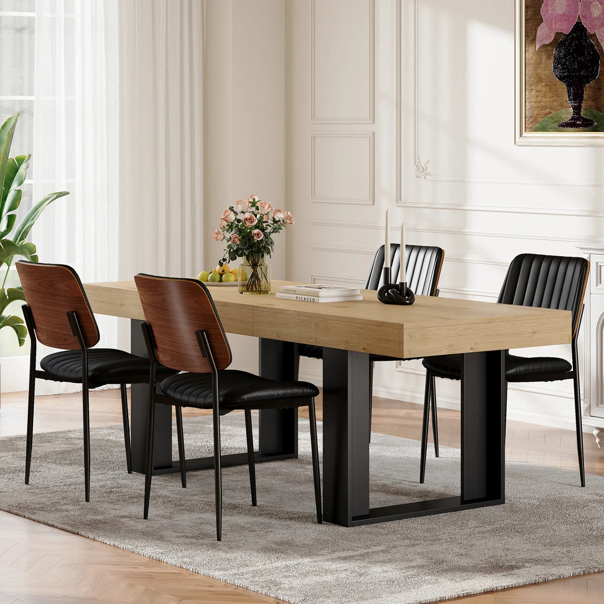 4 - Person Dining Table Sets With Rectangular Extendable Dining Table & 4 Upholstered Chairs