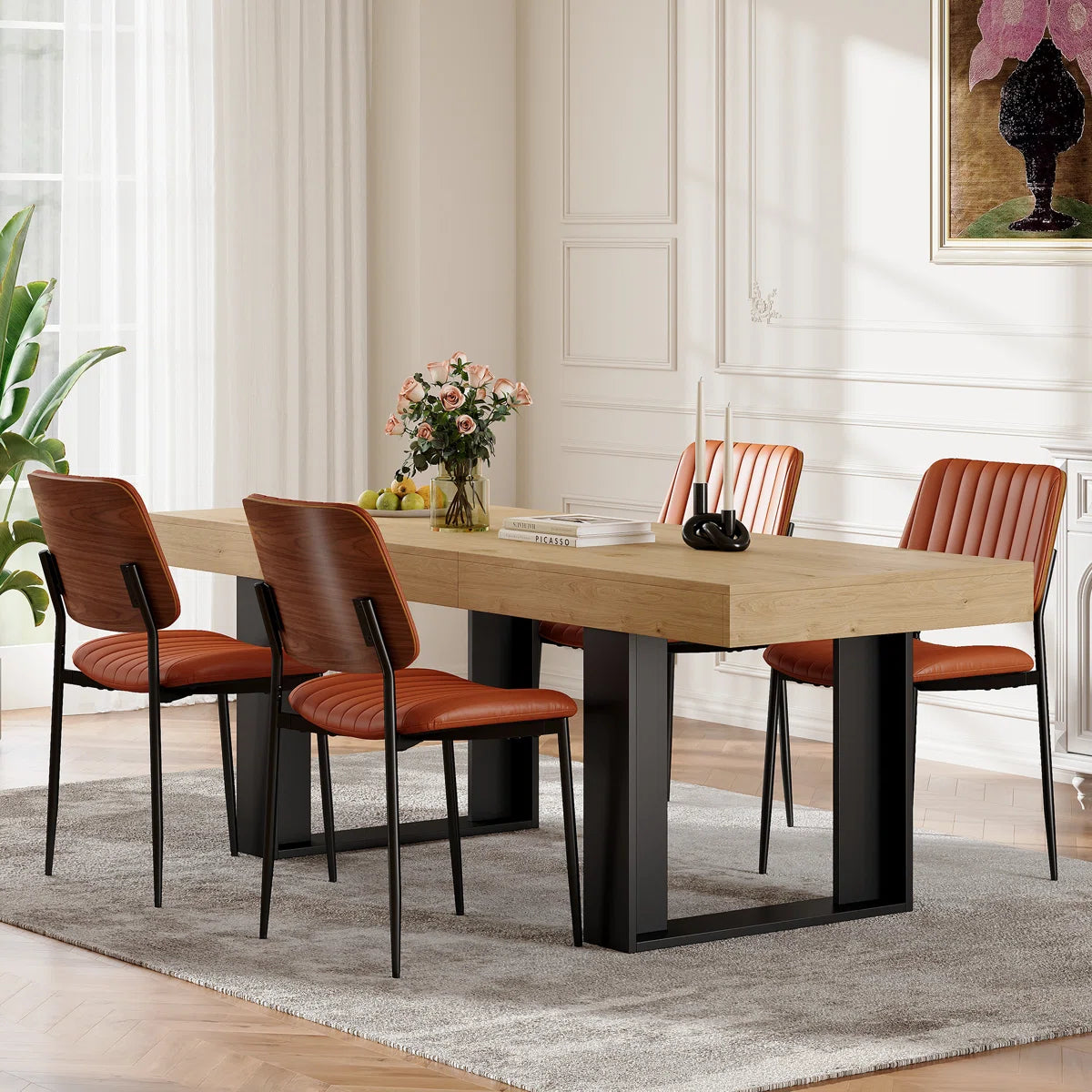 4 - Person Dining Table Sets With Rectangular Extendable Dining Table & 4 Upholstered Chairs