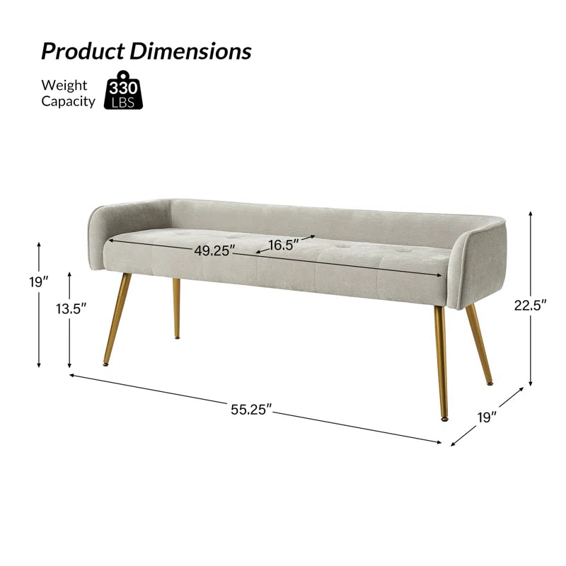 Millbury Polyester Upholstered Bench with Metal Leg