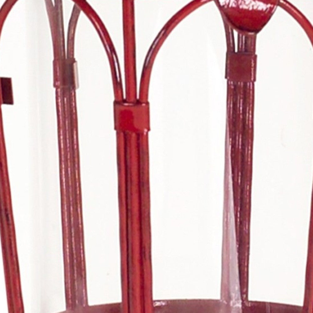 Set of Two Red Distressed Ornate Glass And Metal Tabletop Lantern Candle Holders-4
