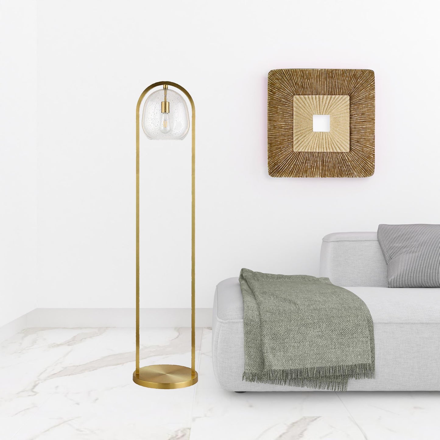 65" Brass Column Floor Lamp With Clear Seeded Glass Globe Shade-2