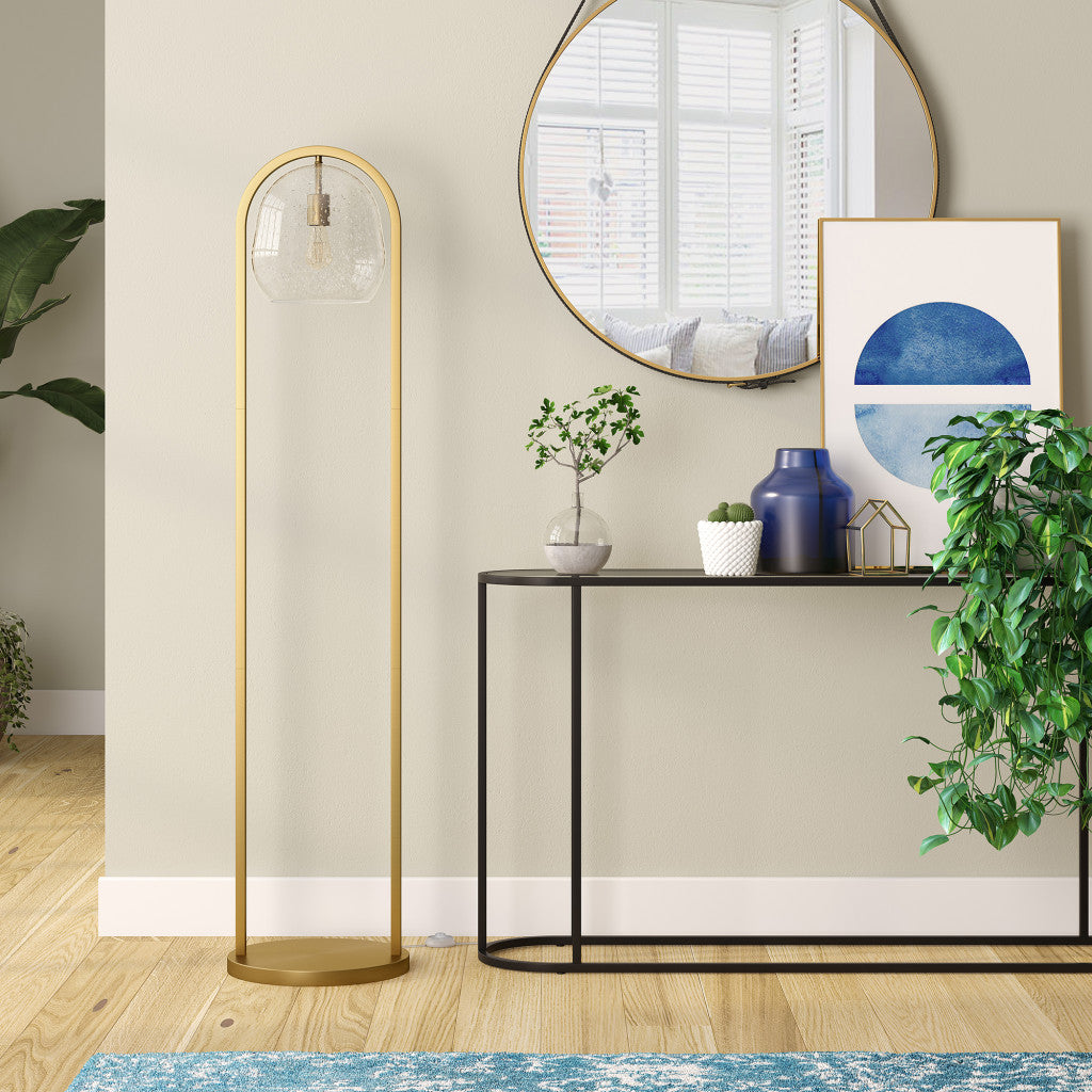 65" Brass Column Floor Lamp With Clear Seeded Glass Globe Shade-4