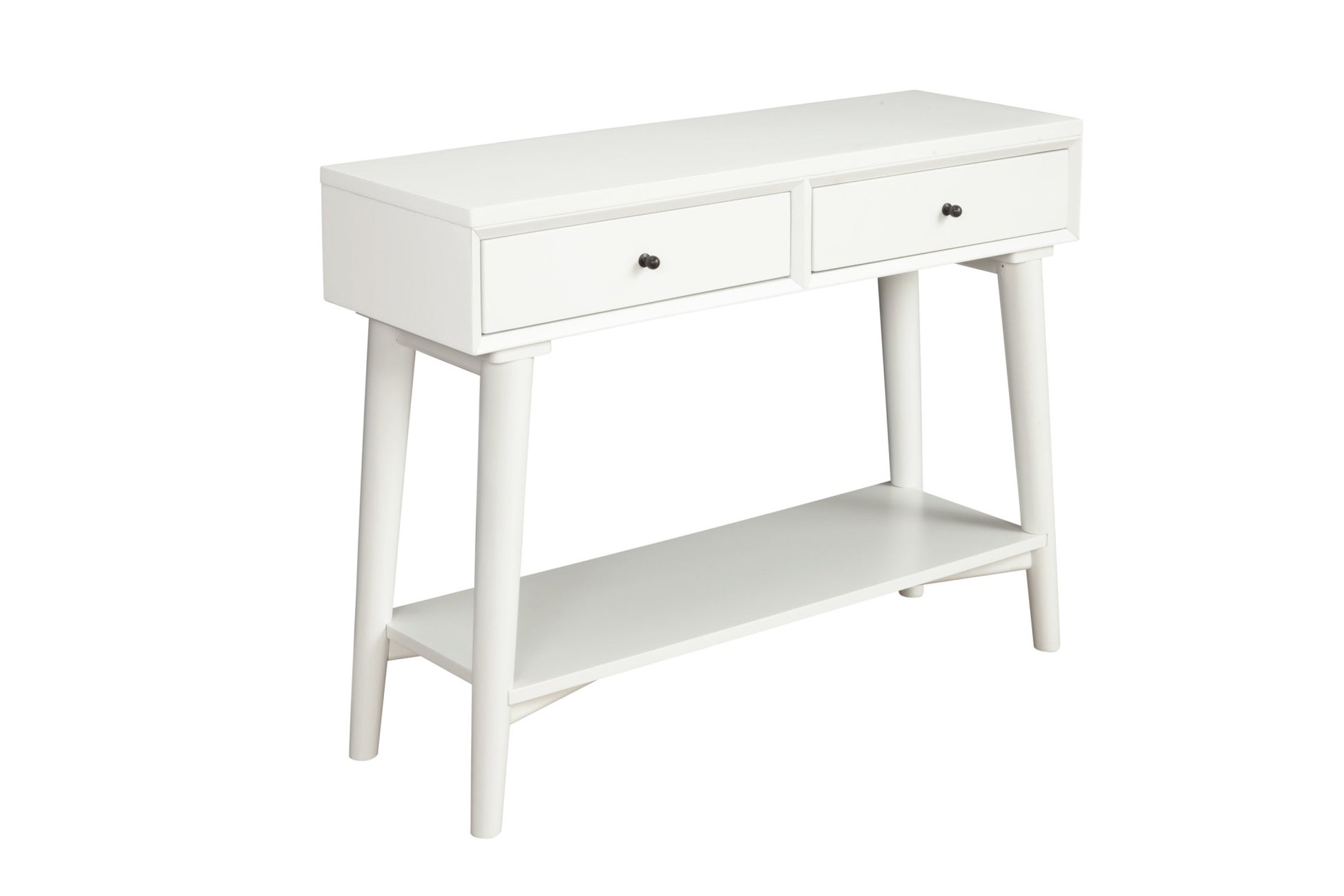 42" White Solid Wood Console Table With Shelves And Drawers-1