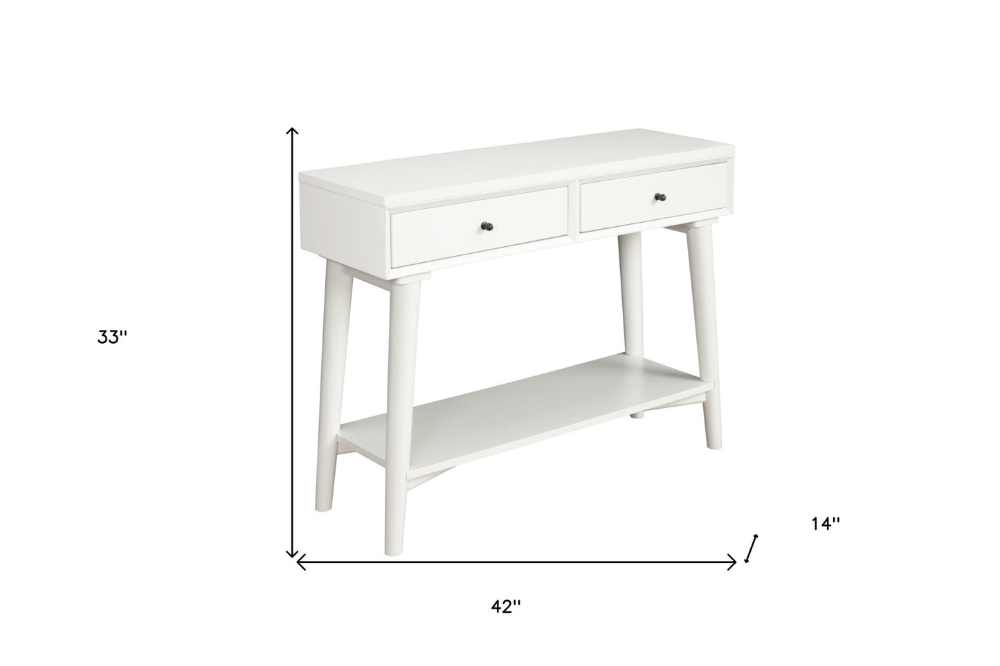 42" White Solid Wood Console Table With Shelves And Drawers-6