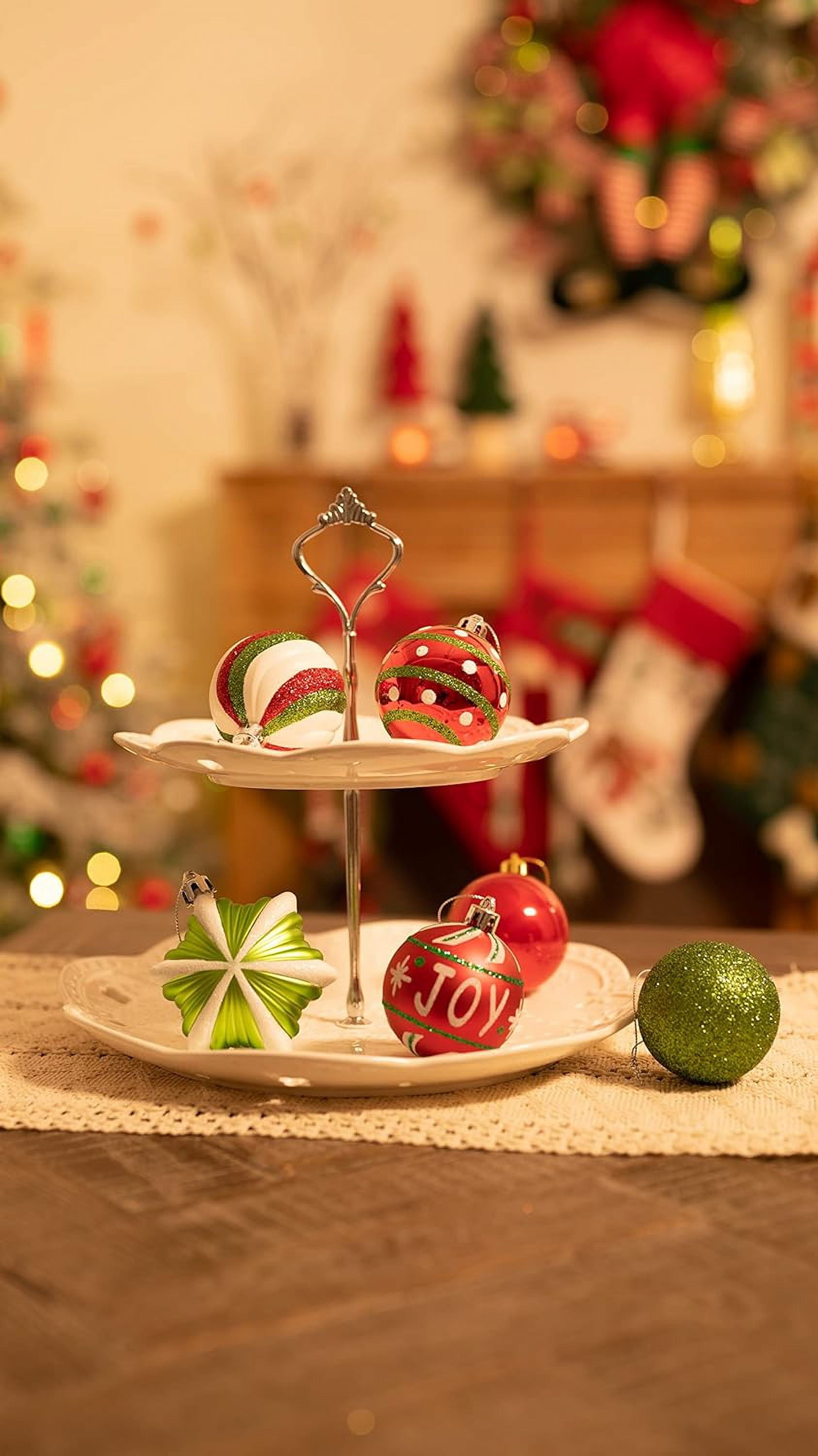 100Ct Christmas Ornaments Set, Red Green White Christmas Tree Ornaments for Party Decor