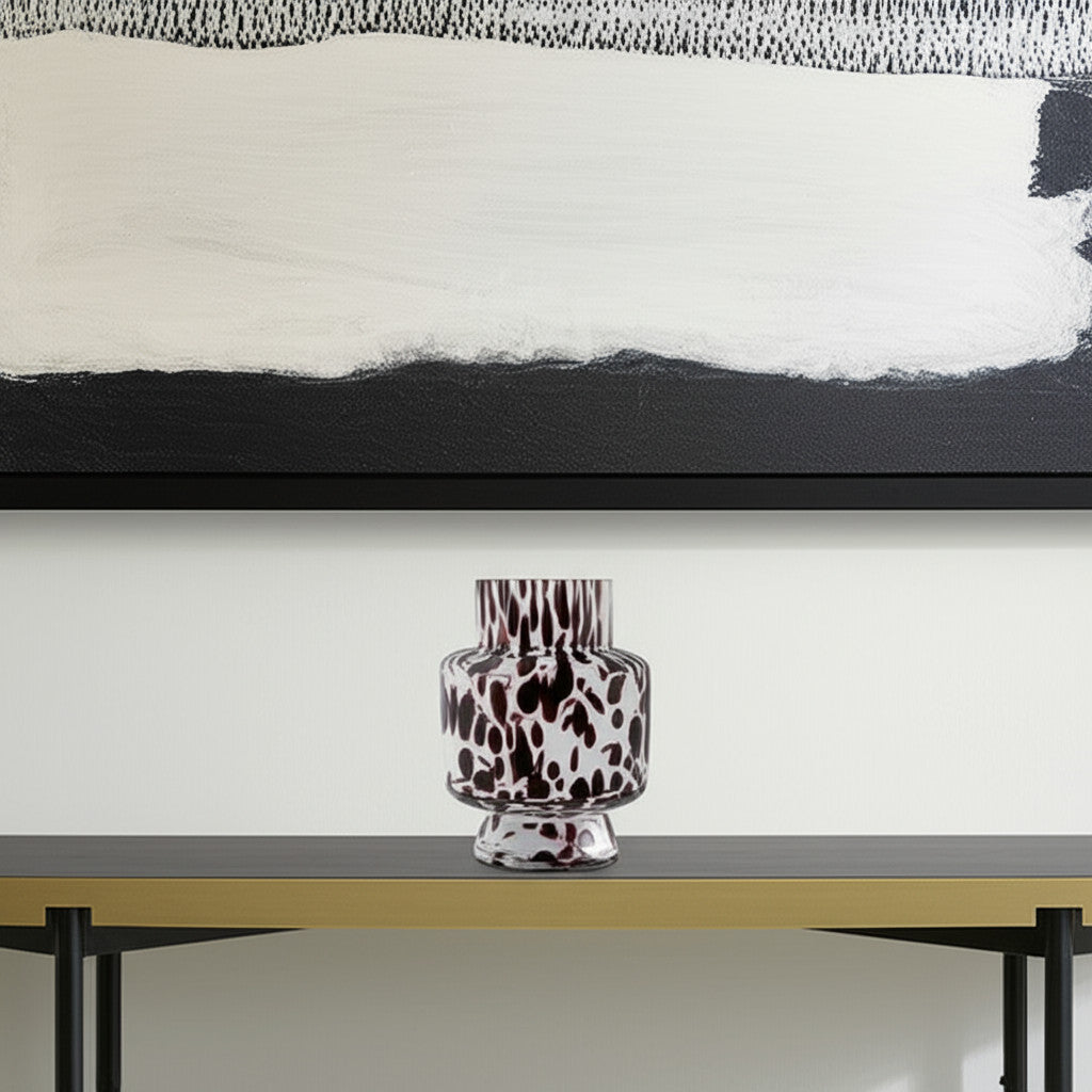 Clear Burgundy and Black Abstract Cylinder Glass Table Vase