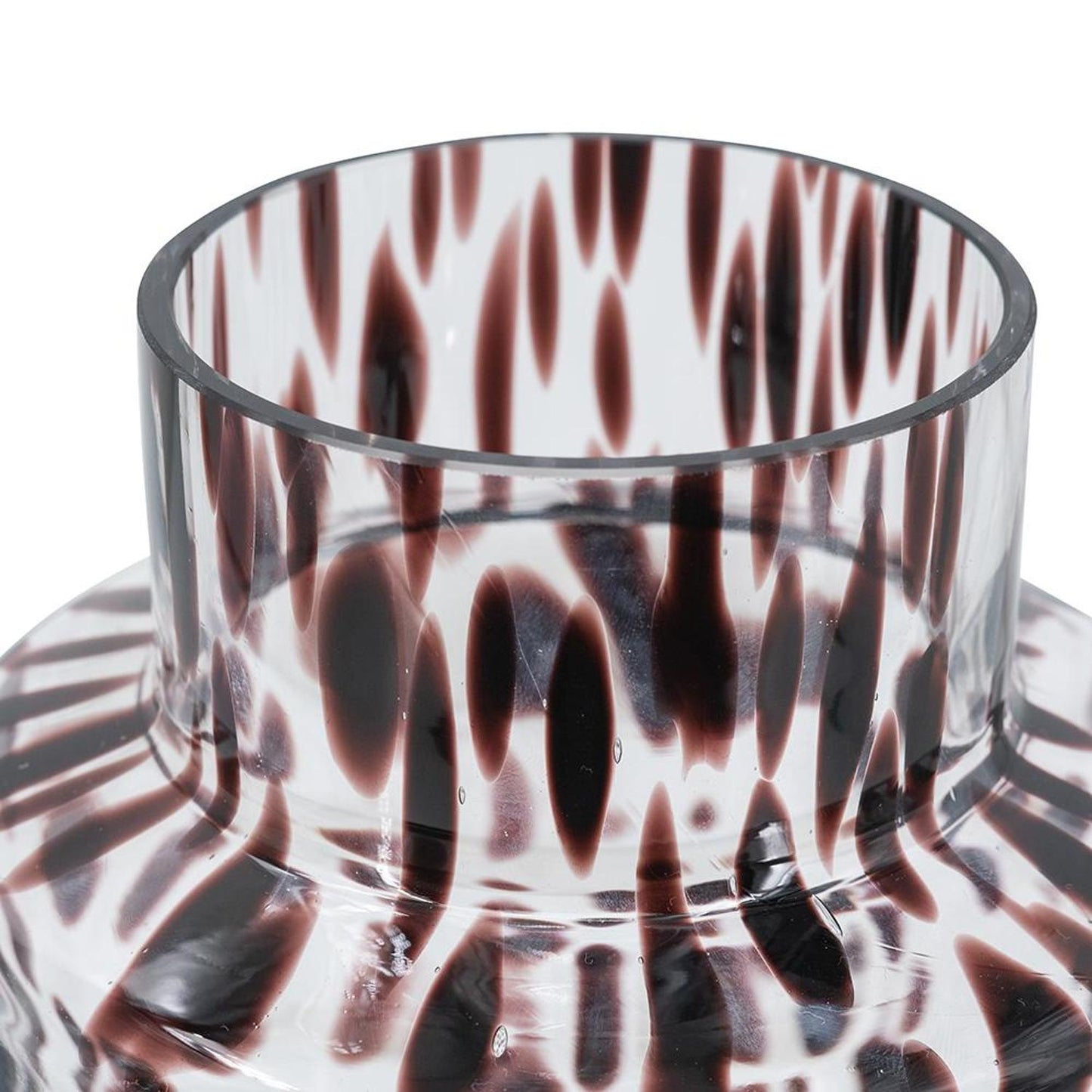 Clear Burgundy and Black Abstract Cylinder Glass Table Vase