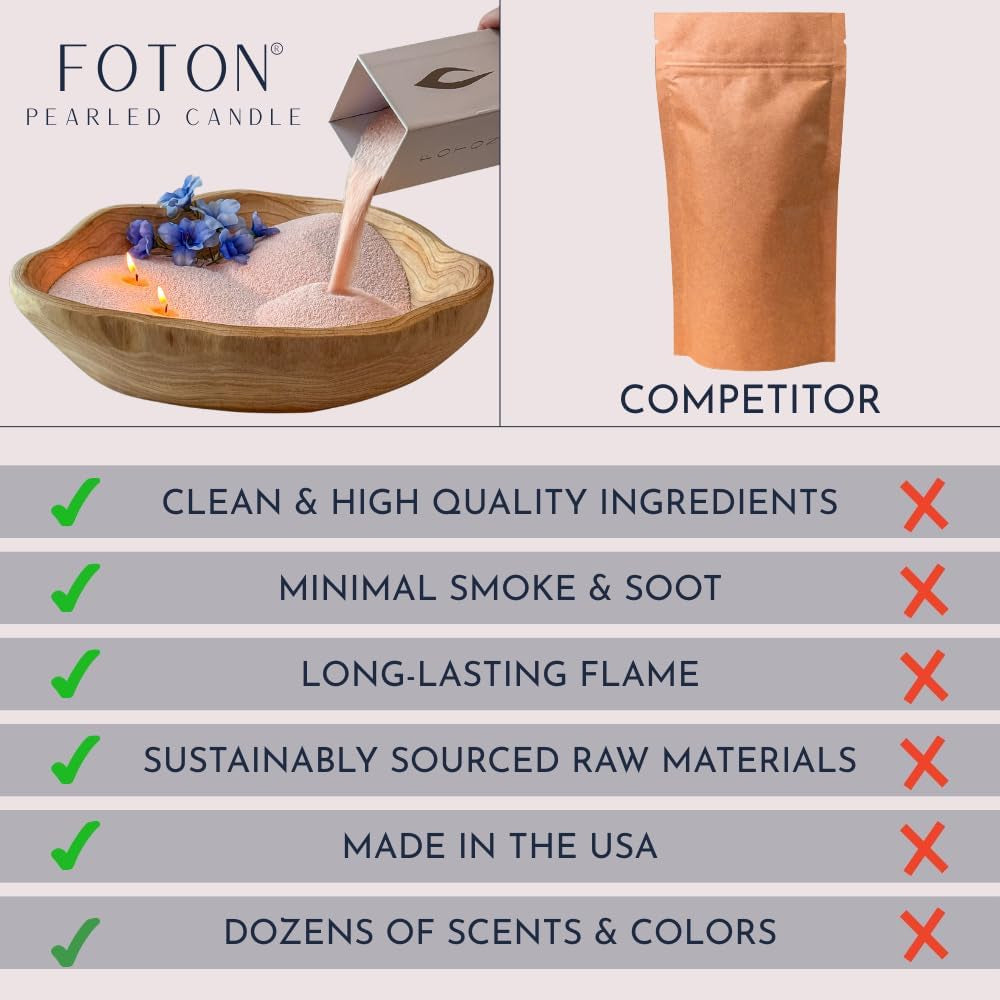 Pearled Candle 18 Oz - Misty Monte Sandalwood Jasmine Scented Non Toxic Luxury Long Lasting Powder Candles up to 120 Hours - Refillable Candle Sand with 30 Wicks for Candle Making