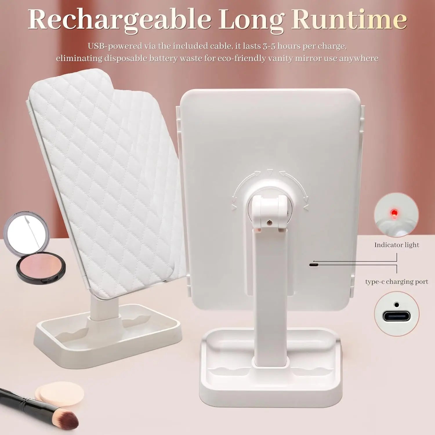 Portable LED Light Makeup Mirror, Lightedmakeup Mirror, Mirror with Lights, 3-Foldfoldable Rechargeable Mirror with 2X 3X &10X Magnification, Touch Control Mirror Fortravel & Bedroom Use, Rechargeable Trifoldmirror