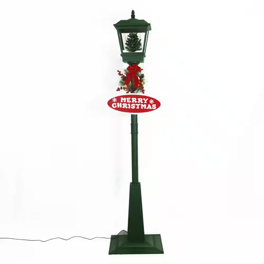 71 In. Green Christmas Square Street Lamp with Christmas Tree and Music