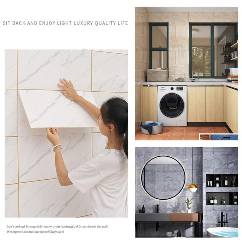 Self Adhesive Marble Pattern Wall Sticker, 20Pcs Waterproof & Heat Resistant Wall Decal, Wall Decor for Home Kitchen & Bathroom