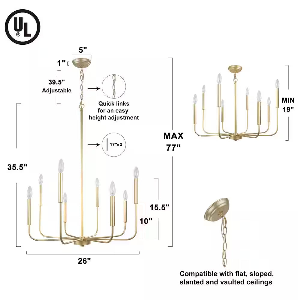 Modern Gold Candlestick Island Chandelier Transitional 8-Light Pale Brass Pendant Light for Kitchen Bedroom Dining Area