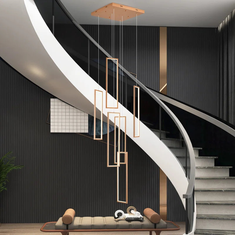 Keysha 6 - Light Unique Rectangle LED Dimmable Pendant Long Staircase Chandelier