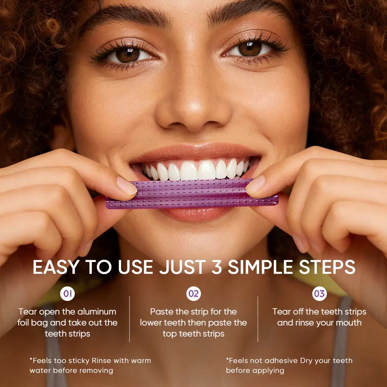 【Y】Easyes Purple Non-Slip Teeth Whitening Strips - Enamel Safe & Sensitivity Free 7/14 Whitening Sessions Combining Whitening and Colour Correction Residue-Free Non-Slip Dry Strip Technology