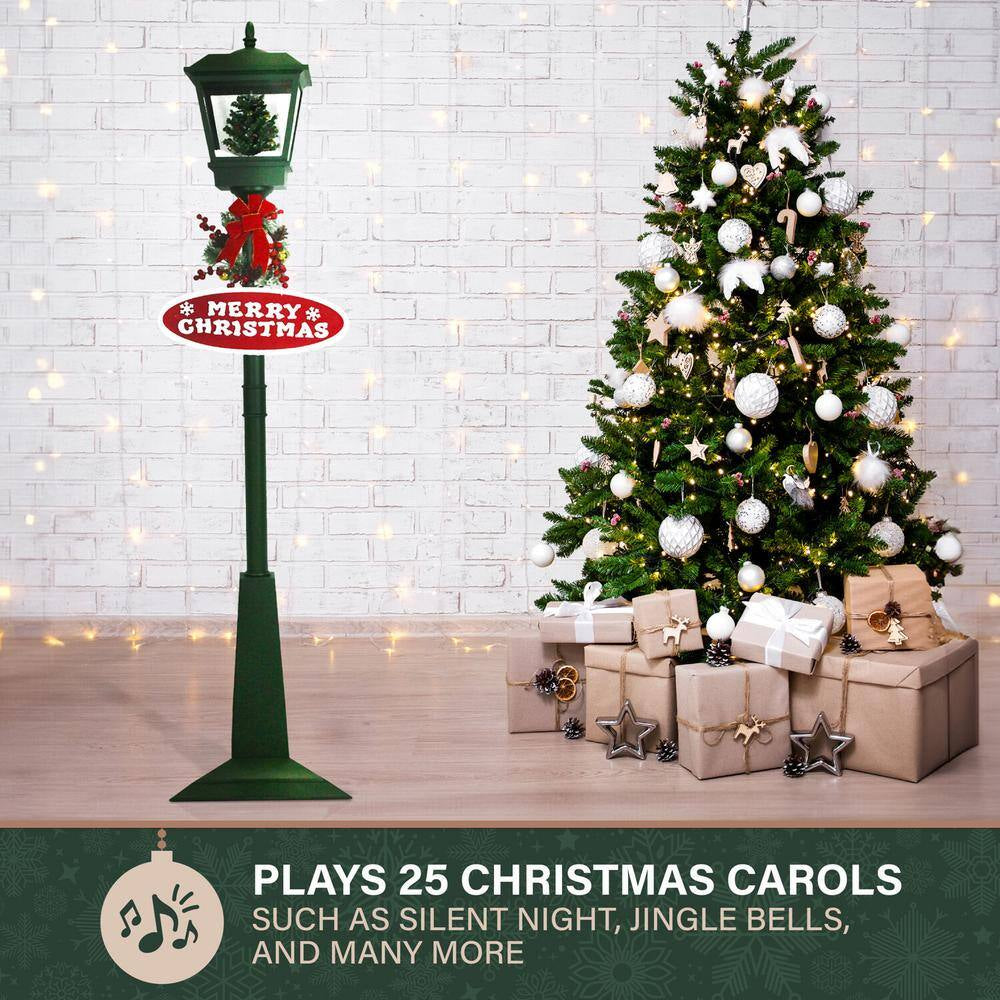 71 In. Green Christmas Square Street Lamp with Christmas Tree and Music