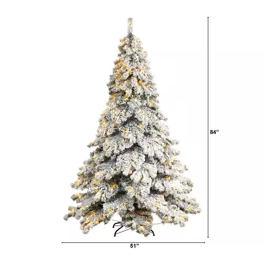 7 Ft. Pre-Lit Flocked Austria Fir Artificial Christmas Tree with 400 Warm White LED Lights and 1063 Bendable Branches