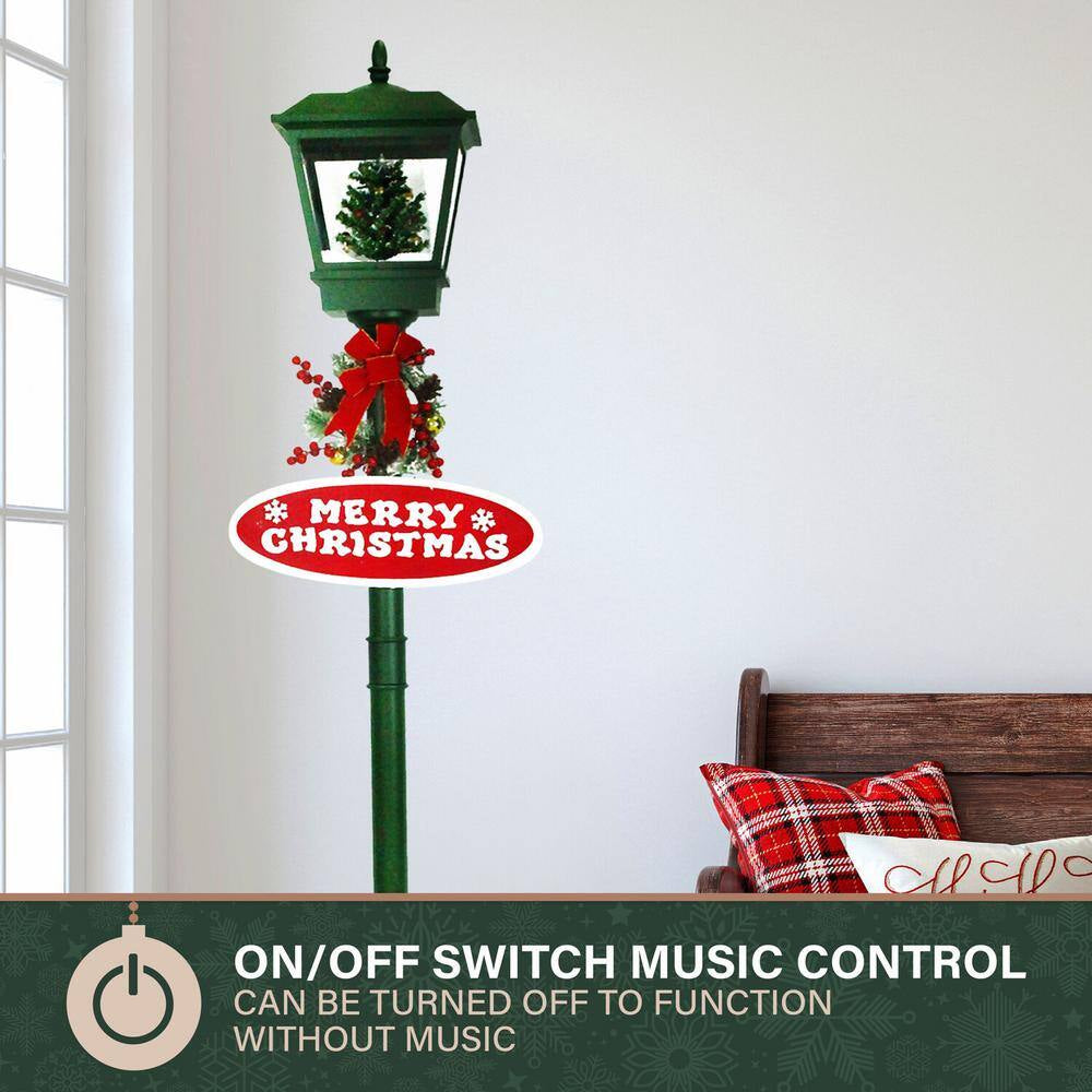 71 In. Green Christmas Square Street Lamp with Christmas Tree and Music